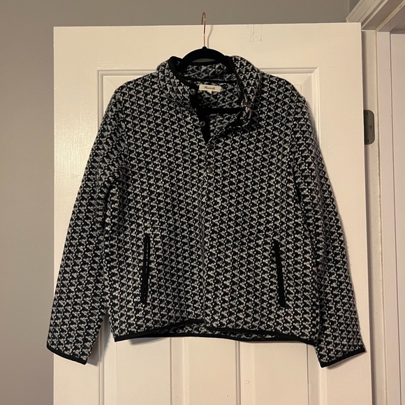 Harmonica Madewell wool pullover large EUC diamond print blue boxy pockets - Picture 5 of 11